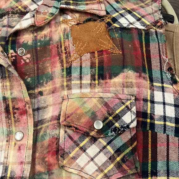 The Nu Vintage flannel plaid, Pearl snap distressed shirt. Large - Picture 5 of 8